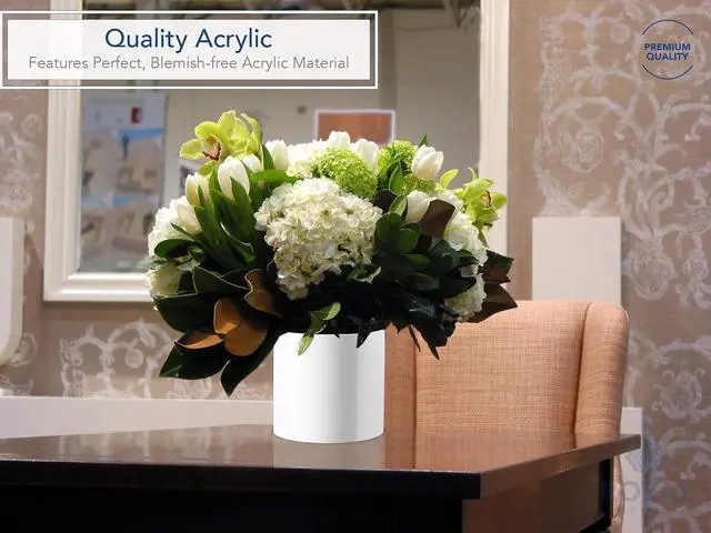 Alt view image 2 of 7 - Royal Imports Flower Acrylic Vases Cylinders - Decorative Centerpiece Display for Home or Wedding - Non Breakable Plastic, 4" - White