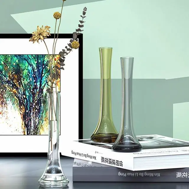 Alt view image 4 of 6 - Clear Glass Bud Vase 9.8 Inch Tall Round Bottom Floral Container for Wedding Party Home Office Decor 1 Piece
