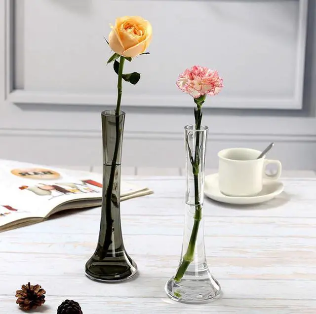 Alt view image 3 of 6 - Clear Glass Bud Vase 9.8 Inch Tall Round Bottom Floral Container for Wedding Party Home Office Decor 1 Piece