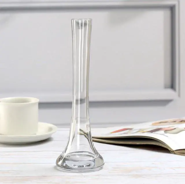 Alt view image 2 of 6 - Clear Glass Bud Vase 9.8 Inch Tall Round Bottom Floral Container for Wedding Party Home Office Decor 1 Piece