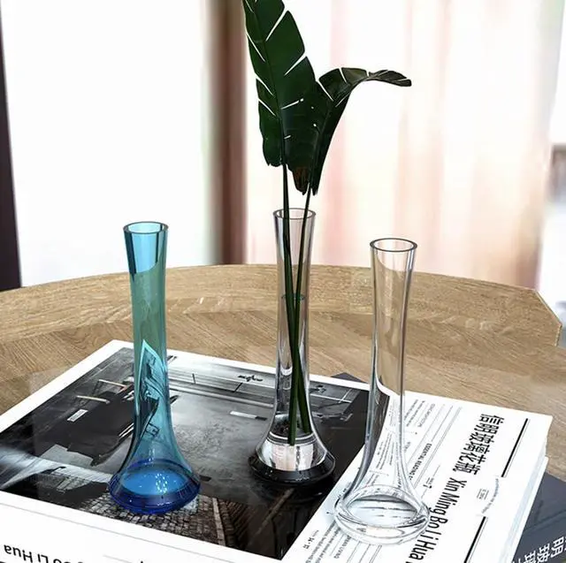Alt view image 5 of 6 - Clear Glass Bud Vase 9.8 Inch Tall Round Bottom Floral Container for Wedding Party Home Office Decor 1 Piece