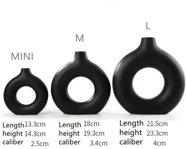 Alt view image 2 of 7 - White Ceramic Vases for Pampas Grass,Water Drop Design Doughnut vase Modern Home Decor Minimalist Nordic Boho Ins Style (Black Mini)