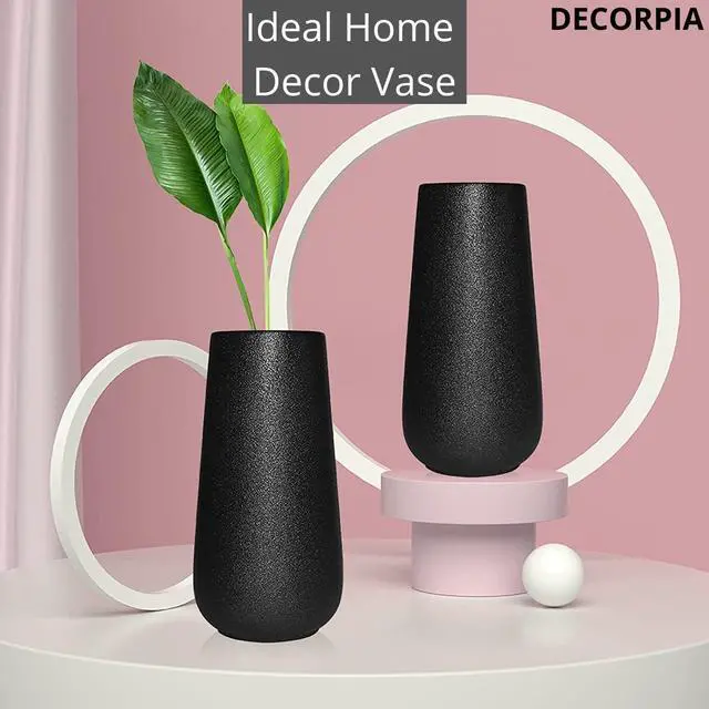Alt view image 3 of 7 - Black Ceramic Vase - Modern Flower Vase for Home Decor - Cute Vase for Pampas Grass - Desk Aesthetic Room Decor- Farmhouse Decor - Living Room - Dining Table - Office - Kitchen Shelf