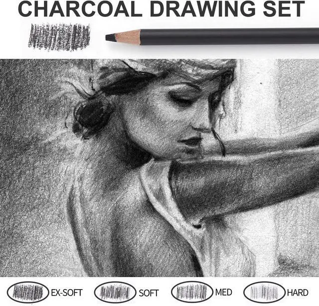 Alt view image 4 of 7 - Qionew Professional Soft Medium and Hard Charcoal Pencils Drawing Set 10Pcs | Super Soft, Soft, Medium & Hard Charcoal Pencils for Drawing, Sketching, Shading, Beginners & Artists