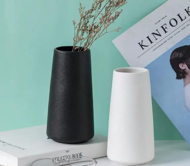 Alt view image 6 of 7 - Black Ceramic Vase - Modern Flower Vase for Home Decor - Cute Vase for Pampas Grass - Desk Aesthetic Room Decor- Farmhouse Decor - Living Room - Dining Table - Office - Kitchen Shelf