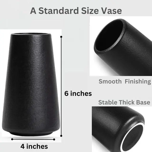Alt view image 7 of 7 - Black Ceramic Vase - Modern Flower Vase for Home Decor - Cute Vase for Pampas Grass - Desk Aesthetic Room Decor- Farmhouse Decor - Living Room - Dining Table - Office - Kitchen Shelf