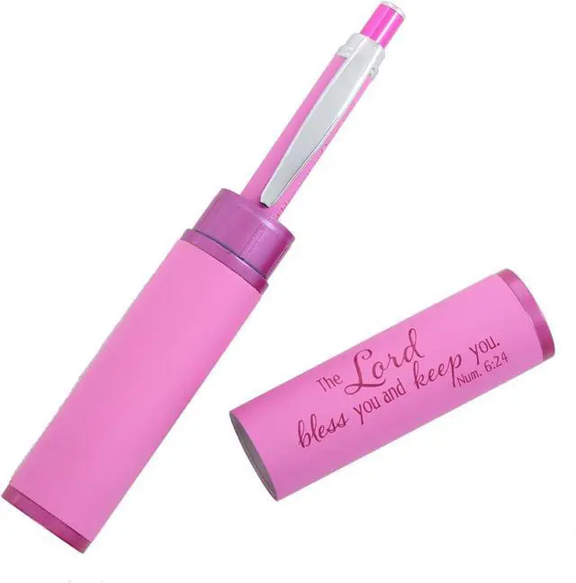 Alt view image 2 of 4 - Christian Art Gifts The Lord Bless You Pink Stylish Classic Pen in Matching Gift Case - Numbers 6:24 Bible Verse Refillable Retractable Medium Ballpoint Pen for Journal Planner Writing Note
