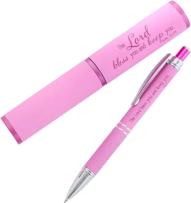 Main image of Christian Art Gifts The Lord Bless You Pink Stylish Classic Pen in Matching Gift Case - Numbers 6:24 Bible Verse Refillable Retractable Medium Ballpoint Pen for Journal Planner Writing Note