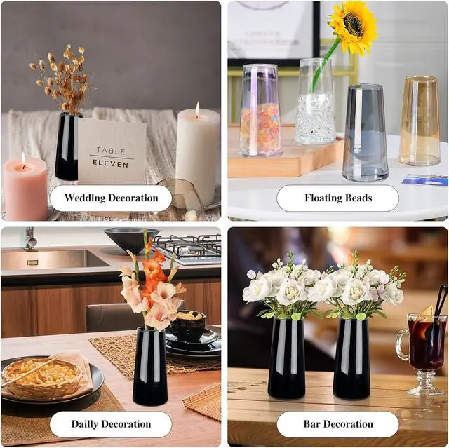 Alt view image 5 of 7 - Black Clear Glass Flower Vases for Decor6" Glass Vase for Centerpieces-Flower Vases for Dried Flower Home Decor Living Room Kitchen Office Wedding(Black, Small)