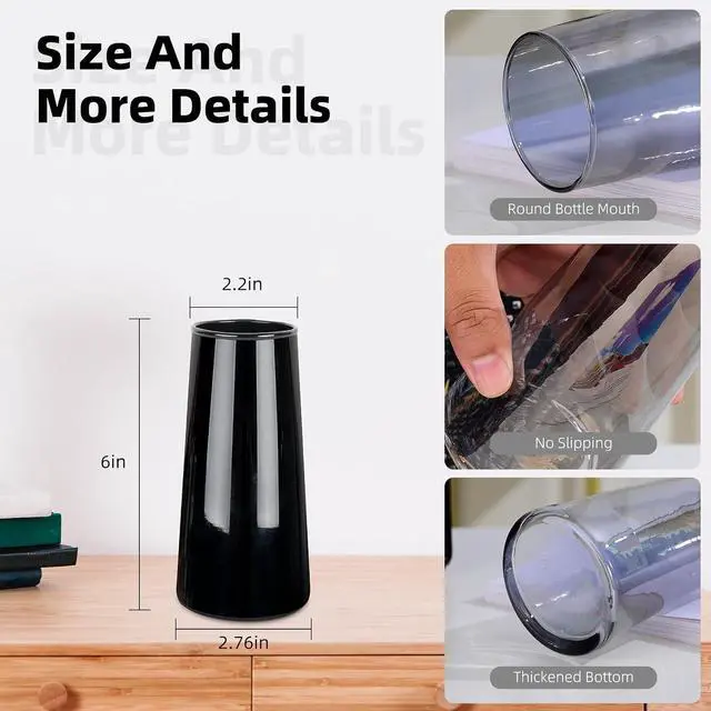 Alt view image 4 of 7 - Black Clear Glass Flower Vases for Decor6" Glass Vase for Centerpieces-Flower Vases for Dried Flower Home Decor Living Room Kitchen Office Wedding(Black, Small)