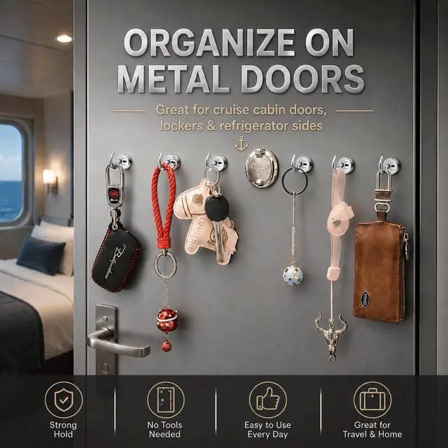 Alt view image 4 of 7 - Neosmuk Magnetic Hooks, 30lb Heavy Duty, Silver, 10 Pack | for Cruise Cabins and Cruise Essentials 2026, Strong Magnet Hooks for Hanging on Metal Walls and Refrigerators