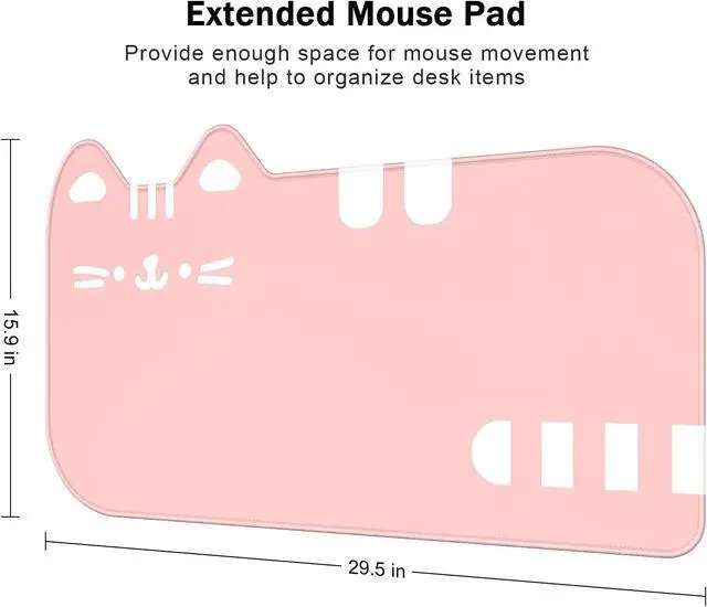 Alt view image 2 of 7 - Dapesuom Large Gaming Mouse Pad, Extended Mouse Mat with Stitched Edges, Cute Anime Cat Keyboard Pad with Non-Slip Base, Big XXL Desk Mats for Gamer, Computer, Office Accessories, 29.5 x 15.9in, Pink