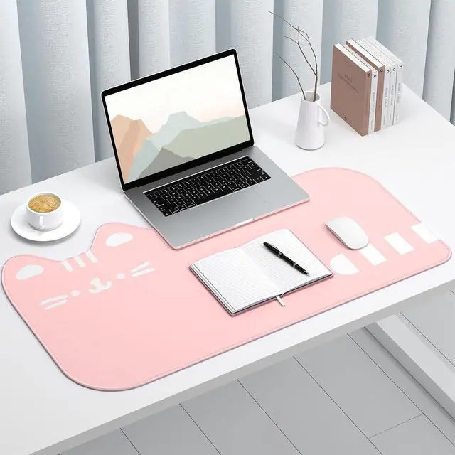 Alt view image 6 of 7 - Dapesuom Large Gaming Mouse Pad, Extended Mouse Mat with Stitched Edges, Cute Anime Cat Keyboard Pad with Non-Slip Base, Big XXL Desk Mats for Gamer, Computer, Office Accessories, 29.5 x 15.9in, Pink