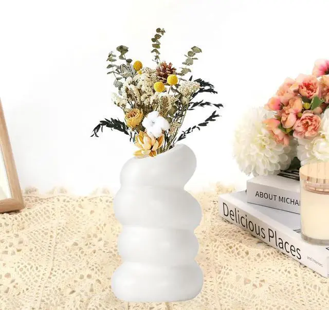 Alt view image 4 of 7 - White Flower Vases Plastic Spiral Vase Modern Fall Minimalist Vase Small Pampas Grass Decorative Vases Flower Arrangement Container for Home Decor Wedding Table Party (1Pcs)