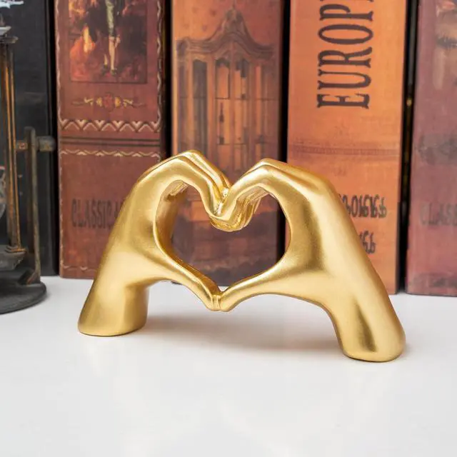 Alt view image 5 of 7 - Small Heart Hands Sculpture Decor for Living Room Bedroom Bookshelf Coffe Table and Office Display, Love Finger Statue Modern Aesthetic Home Decor, Unique Gift for Wedding Christmas Birthday (Gold)