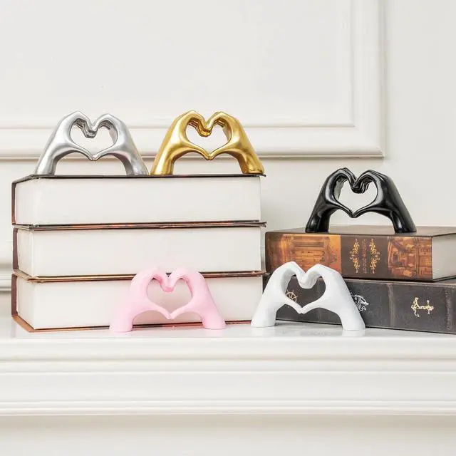 Alt view image 6 of 7 - Small Heart Hands Sculpture Decor for Living Room Bedroom Bookshelf Coffe Table and Office Display, Love Finger Statue Modern Aesthetic Home Decor, Unique Gift for Wedding Christmas Birthday (Gold)