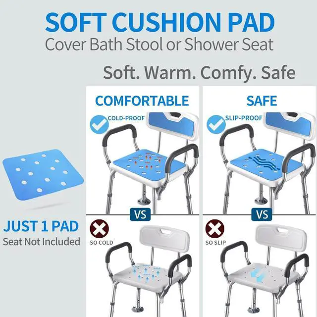 Alt view image 2 of 6 - MINIVON Waterproof Shower Bench Cushion Cover for Bath Seat, Bath Chair Inside Bathroom, Non Slip Coldproof Stickable Soft Foam Pad, Padded Shower Stool Seat Mat for Elderly Senior Handicap Disabled