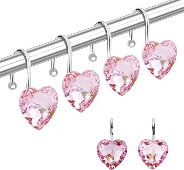 Main image of Shower Curtain Hooks Rings for Bathroom, 12PCS Valentines Day Heart Stainless Steel Rust Resistant Decorative Rhinestones Shower Curtain Rings Hangers for Shower Curtains, Clothing, etc.