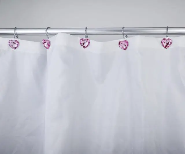 Alt view image 5 of 6 - Shower Curtain Hooks Rings for Bathroom, 12PCS Valentines Day Heart Stainless Steel Rust Resistant Decorative Rhinestones Shower Curtain Rings Hangers for Shower Curtains, Clothing, etc.