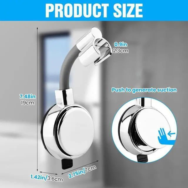 Alt view image 2 of 7 - Shower Head Holder Handheld, 720° Adjustable Shower Holder Wall Mount | Suction Cup Shower Head Holder, No Drill Install In Seconds Rustproof Shower Head Bracket Bathroom Accessories