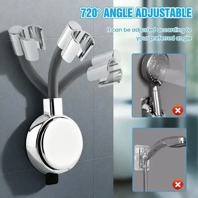 Alt view image 4 of 7 - Shower Head Holder Handheld, 720° Adjustable Shower Holder Wall Mount | Suction Cup Shower Head Holder, No Drill Install In Seconds Rustproof Shower Head Bracket Bathroom Accessories