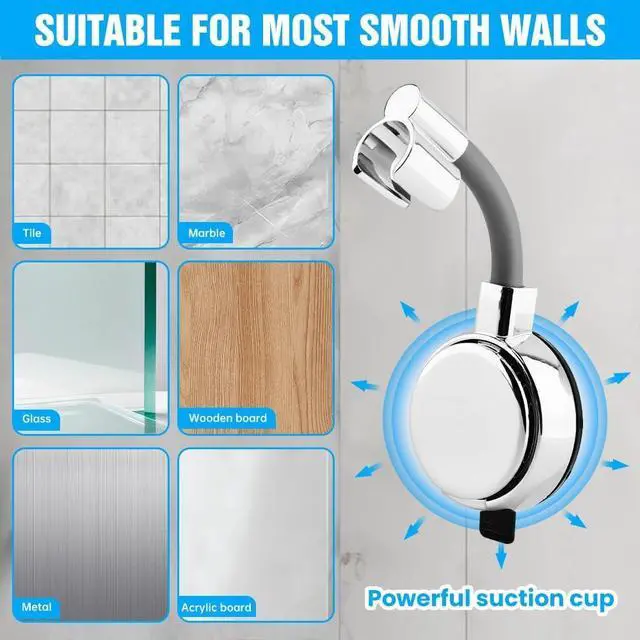 Alt view image 5 of 7 - Shower Head Holder Handheld, 720° Adjustable Shower Holder Wall Mount | Suction Cup Shower Head Holder, No Drill Install In Seconds Rustproof Shower Head Bracket Bathroom Accessories