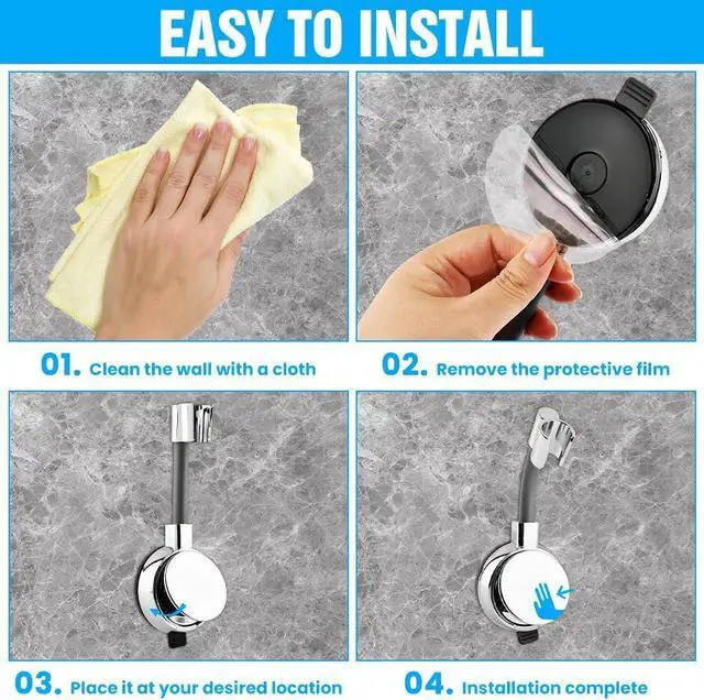 Alt view image 7 of 7 - Shower Head Holder Handheld, 720° Adjustable Shower Holder Wall Mount | Suction Cup Shower Head Holder, No Drill Install In Seconds Rustproof Shower Head Bracket Bathroom Accessories