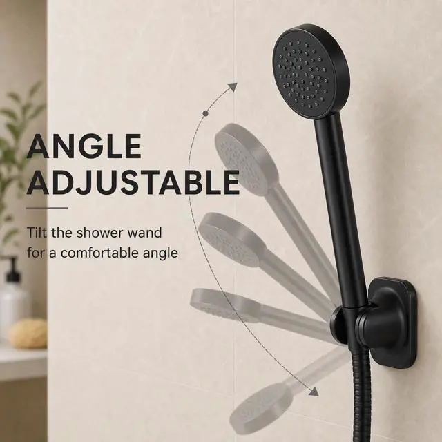 Alt view image 3 of 7 - Handheld Shower Head Holder, Adhesive Showerhead Bracket, Angle Adjustable Shower Wand Holder Wall Mounted, Black