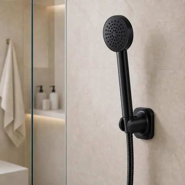 Alt view image 4 of 7 - Handheld Shower Head Holder, Adhesive Showerhead Bracket, Angle Adjustable Shower Wand Holder Wall Mounted, Black