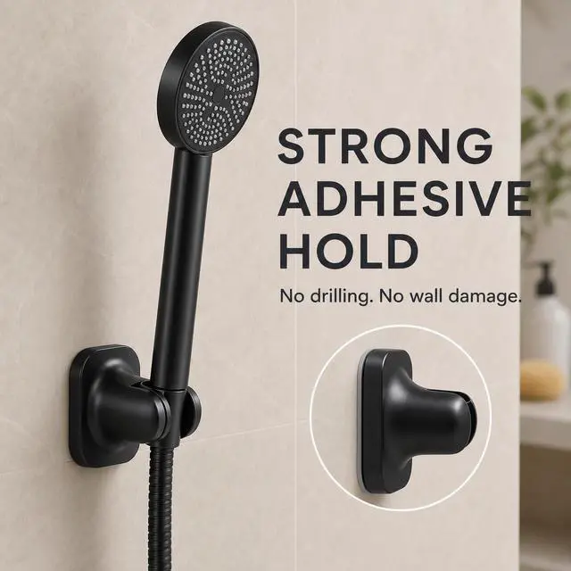 Alt view image 6 of 7 - Handheld Shower Head Holder, Adhesive Showerhead Bracket, Angle Adjustable Shower Wand Holder Wall Mounted, Black