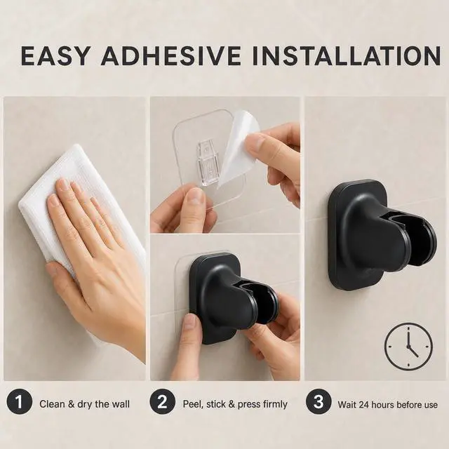 Alt view image 7 of 7 - Handheld Shower Head Holder, Adhesive Showerhead Bracket, Angle Adjustable Shower Wand Holder Wall Mounted, Black