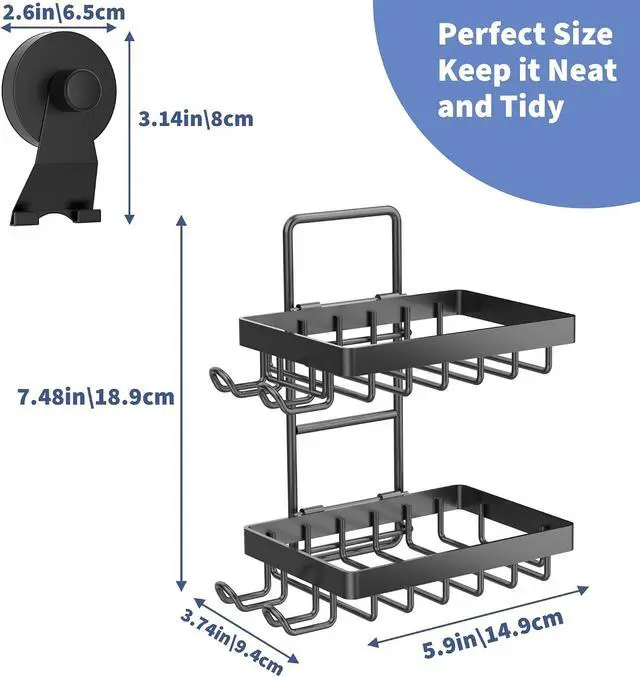 Alt view image 2 of 7 - Moforoco Soap Bar Holder for Shower, No Drilling, 304 Stainless Steel, Wall Mounted Soap Holder with 4 Hooks and Razor Holder, Shower Rack Soap Tray Bar Soap for Bathroom (Black, 2-T Suction Cup)