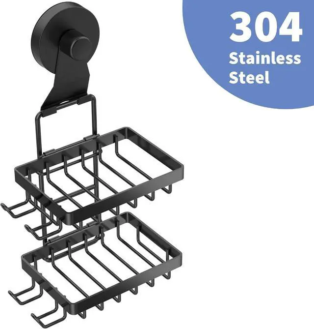 Alt view image 6 of 7 - Moforoco Soap Bar Holder for Shower, No Drilling, 304 Stainless Steel, Wall Mounted Soap Holder with 4 Hooks and Razor Holder, Shower Rack Soap Tray Bar Soap for Bathroom (Black, 2-T Suction Cup)