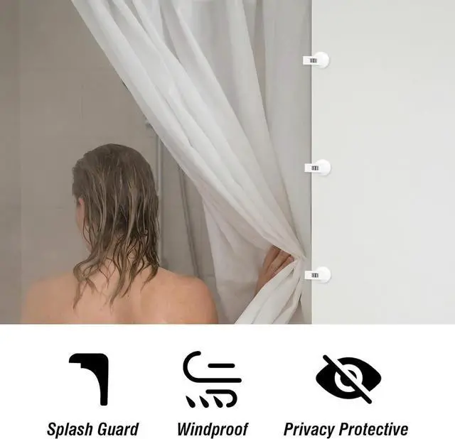 Alt view image 4 of 7 - 6 Pcs Shower Curtain Suction Cups,Shower Curtain Clips with Suction Cup to Prevent Water Splashing Out Windproof Splash Guard for Inside Liner,White