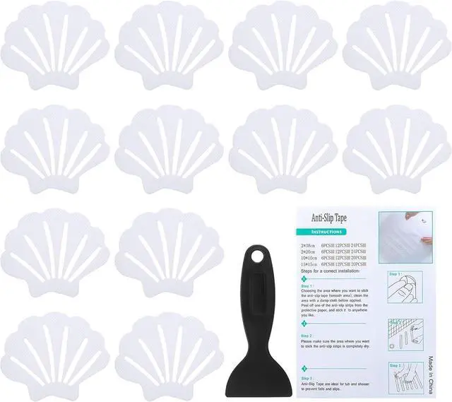 Main image of PATIKIL Bathtub Non Slip Stickers 3.54x2.76 Inch, 12 Pack Shell Safety Shower Floor Anti Slip Stickers with Adhesive Decals Scraper for Bath Tub Shower Floor Stair, White