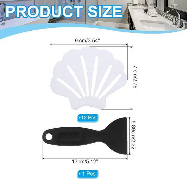Alt view image 2 of 7 - PATIKIL Bathtub Non Slip Stickers 3.54x2.76 Inch, 12 Pack Shell Safety Shower Floor Anti Slip Stickers with Adhesive Decals Scraper for Bath Tub Shower Floor Stair, White