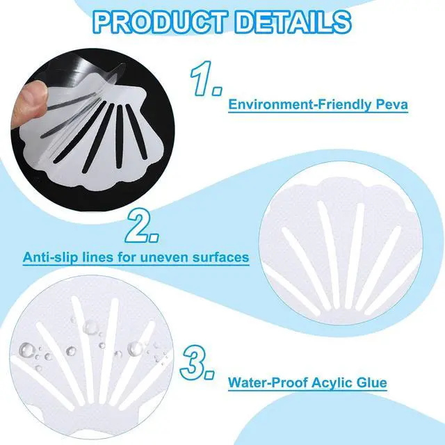 Alt view image 3 of 7 - PATIKIL Bathtub Non Slip Stickers 3.54x2.76 Inch, 12 Pack Shell Safety Shower Floor Anti Slip Stickers with Adhesive Decals Scraper for Bath Tub Shower Floor Stair, White