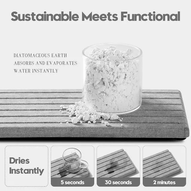 Alt view image 3 of 7 - Razborci 2PCS Instant Dry Diatomite Stone Counter Makeup Tray Organizer, Fast Drying Caddy Kitchen Sponge Holder Mat, Bathroom Vanity Toothbrush Bottle Dispenser Soap Dish Rack, Light Gray, 8"x 3.8"