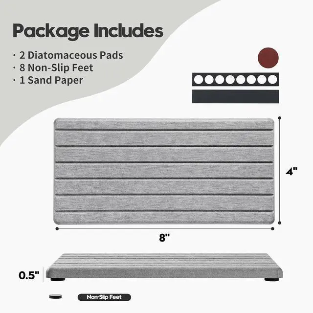 Alt view image 6 of 7 - Razborci 2PCS Instant Dry Diatomite Stone Counter Makeup Tray Organizer, Fast Drying Caddy Kitchen Sponge Holder Mat, Bathroom Vanity Toothbrush Bottle Dispenser Soap Dish Rack, Light Gray, 8"x 3.8"