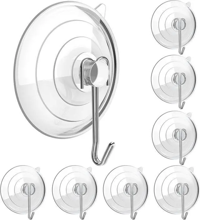 Main image of Hangerspace Suction Cup Hooks, Heavy Duty Large Window Hook, Clear, 8 Pack | Removable, Detachable, with Stainless Steel Hooks, Rustproof, Leave No Trace, for Kitchen Bathroom Shower Wall Window Glass