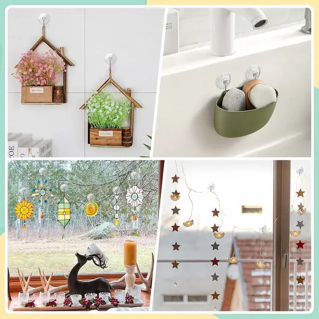Alt view image 2 of 7 - Hangerspace Suction Cup Hooks, Heavy Duty Large Window Hook, Clear, 8 Pack | Removable, Detachable, with Stainless Steel Hooks, Rustproof, Leave No Trace, for Kitchen Bathroom Shower Wall Window Glass