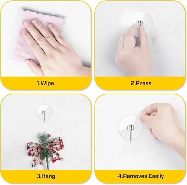 Alt view image 7 of 7 - Hangerspace Suction Cup Hooks, Heavy Duty Large Window Hook, Clear, 8 Pack | Removable, Detachable, with Stainless Steel Hooks, Rustproof, Leave No Trace, for Kitchen Bathroom Shower Wall Window Glass
