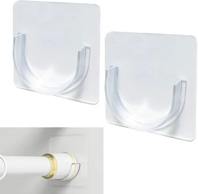 Main image of Venupple Shower Rod Holder, 4 Pack Tension Curtain Rod Bracket No Drilling | Adhesive Shower Rod Retainer Shower Curtain Rod Holder for Wall| Shower Curtain Rod not Included Transparent