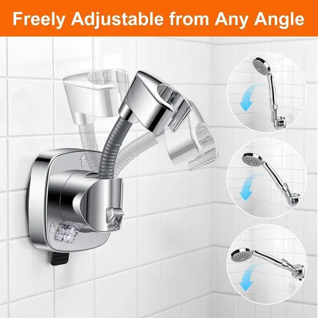 Alt view image 3 of 7 - Suction Cup Shower Head Holder, Handheld Shower Hose Holder Angle Adjustable Spring Arm Rustproof Wall Mounted Showers Bracket Removable for Bathroom Kitchen