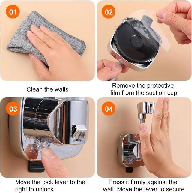 Alt view image 5 of 7 - Suction Cup Shower Head Holder, Handheld Shower Hose Holder Angle Adjustable Spring Arm Rustproof Wall Mounted Showers Bracket Removable for Bathroom Kitchen