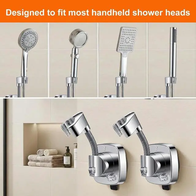 Alt view image 6 of 7 - Suction Cup Shower Head Holder, Handheld Shower Hose Holder Angle Adjustable Spring Arm Rustproof Wall Mounted Showers Bracket Removable for Bathroom Kitchen