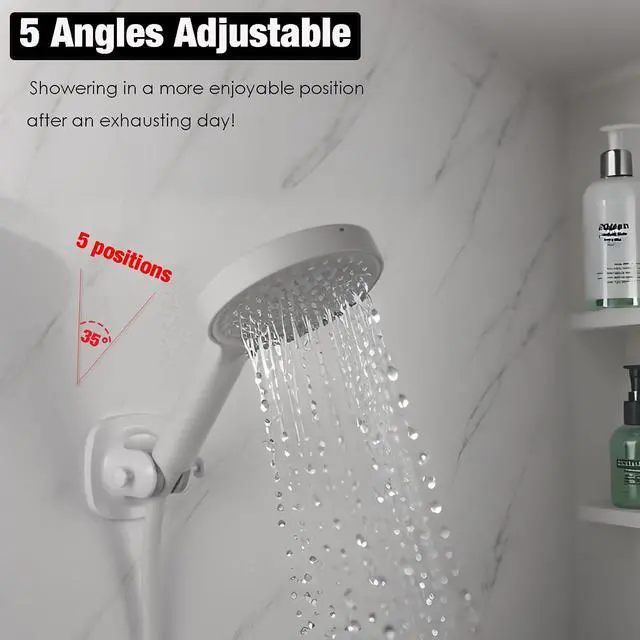 Alt view image 3 of 7 - Wall Mount Handheld Shower Head Holder - 5 Angles Adjustable - Concealed Adhesive Mount - Screw Alternative - Bathroom Shower Hose Holder (Gloss White)
