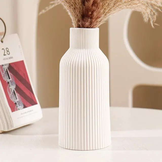 Main image of Bohemian White Ceramic Vase - for Pampas Grass, Mantel, Bookshelf, Entryway and Living Room Decor (White, 7in)