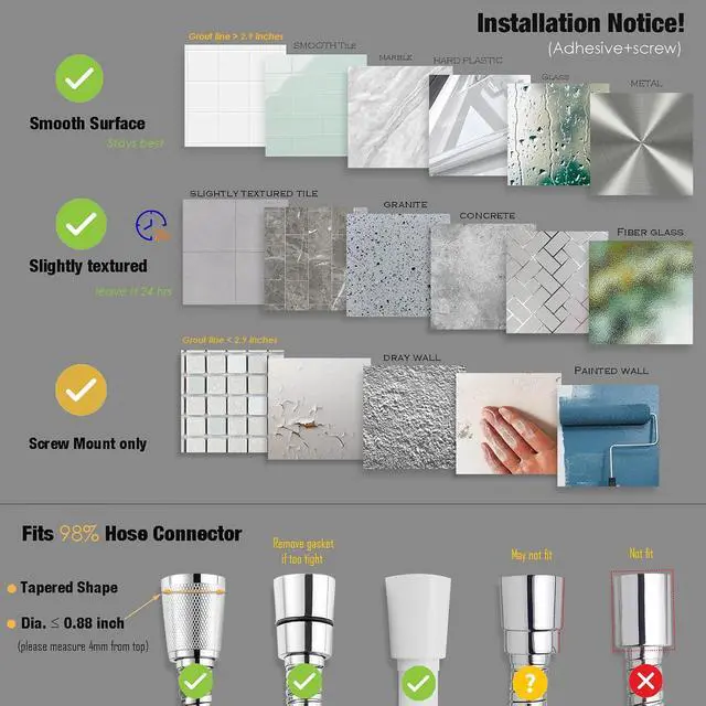 Alt view image 7 of 7 - Wall Mount Handheld Shower Head Holder - 5 Angles Adjustable - Concealed Adhesive Mount - Screw Alternative - Bathroom Shower Hose Holder (Gloss White)