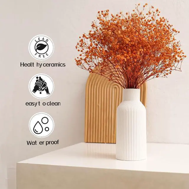 Alt view image 3 of 7 - Bohemian White Ceramic Vase - for Pampas Grass, Mantel, Bookshelf, Entryway and Living Room Decor (White, 7in)